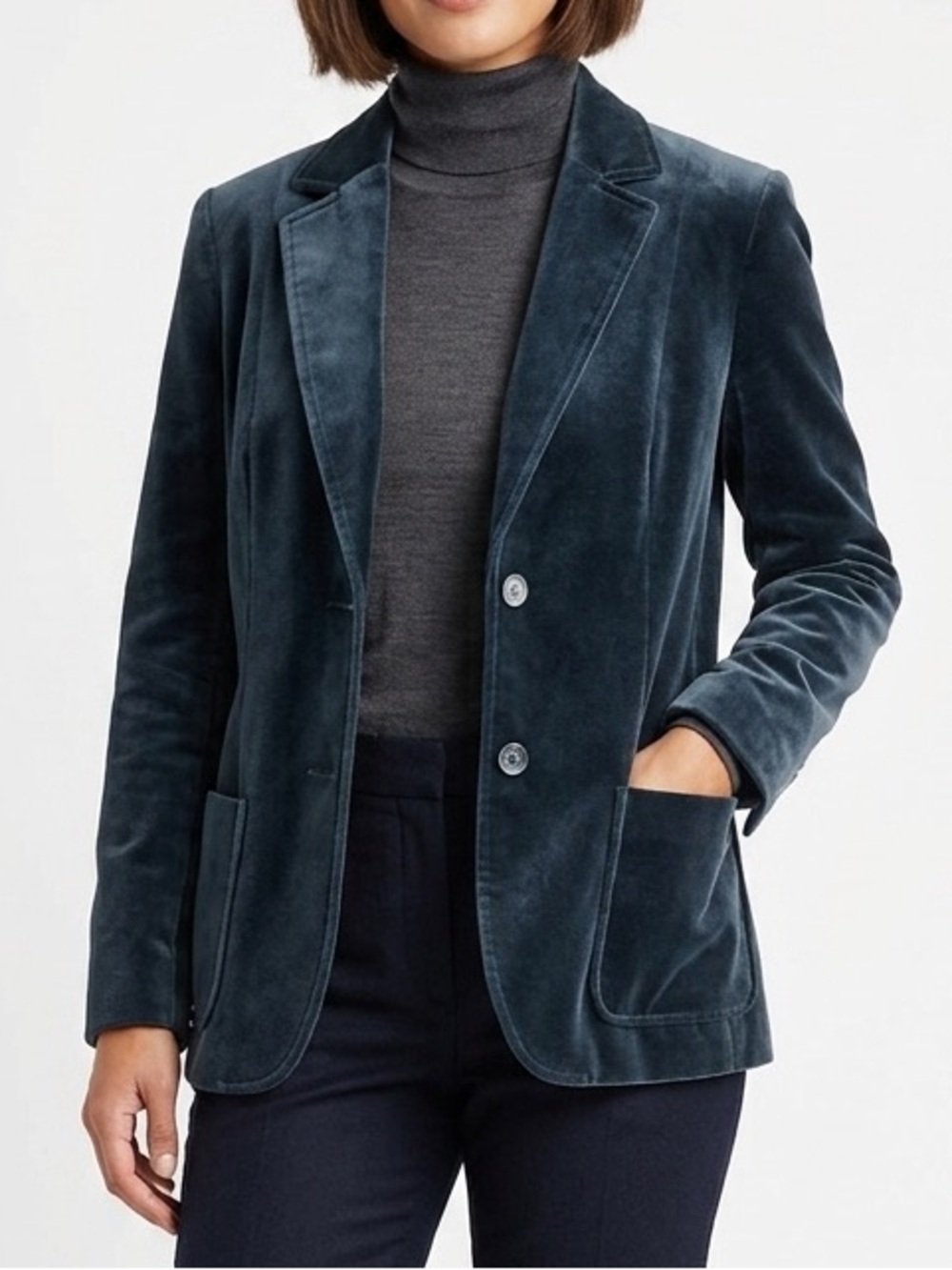 TANJAY Vintage Union Made Navy Blue Velvet Blazer Jacket Pockets Small Medium